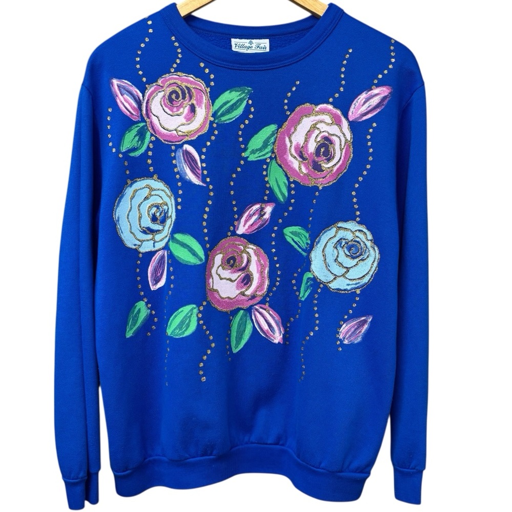 Vintage Village Fair royal blue grannycore sweatshirt, large